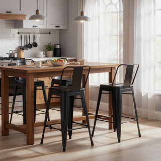 Sunvega Industrial Metal Counter Height Stool Set of 2 with Curved Back