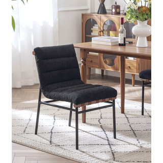 Sunvega Boucle Upholstered Chair with Cognac PU Leather Detailing and Black Iron Legs