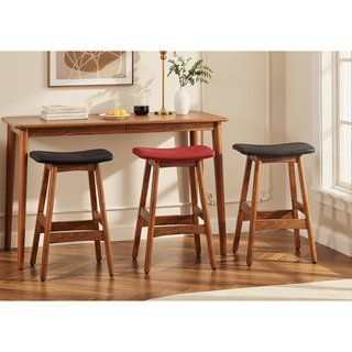 Sunvega Solid Wood Walnut Finish Counter Height Stools with Faux Leather Seat
