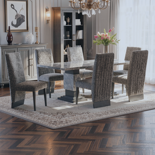 Sunvega Contemporary Boucle Finish Dining Chairs with Extended Back 2PK Set