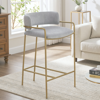 Sunvega Retro Glam Gold Frame Upholstered Stool with Plush Grey Velvet Seat