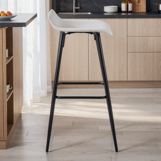 Sunvega Ale Fixed-Height Bar Stool with Upholstered Seat and Black Metal Base