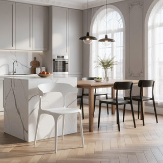 Sunvega Stackable Plastic Dining Chairs Set of 4 in White with Reinforced Feet