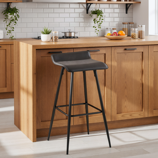 Sunvega Contemporary Fixed-Height Bar Stool with Upholstered Seat and Black Metal Base