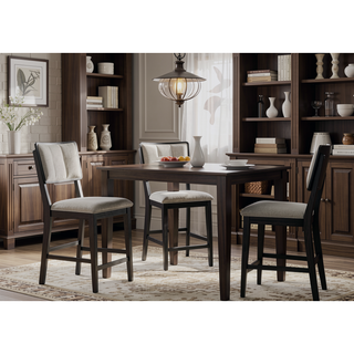 Sunvega Farmhouse Contemporary High-back Chairs with Dark Wooden Frames and Gray Upholstery