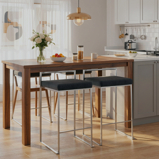 Sunvega Contemporary Stackable Counter Stool with Black Velvet Cushion and Stainless Steel Frame