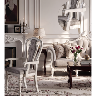 Sunvega Antique White Tufted Upholstered Dining Arm Chairs Set of 2 with Cushion Seat