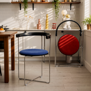 Sunvega Modern Chrome Cantilever Dining Chair with Wood Backrest and Upholstered Seat