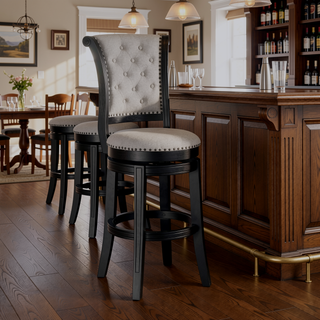 Sunvega Contemporary Black Frame Fabric Upholstery Swivel Pub Stools with Footrest