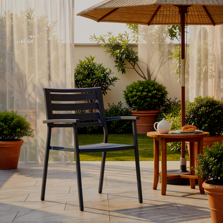 Sunvega Modern Aluminum Outdoor Dining Chairs with Open Slat Design (Set of 2)