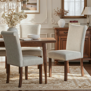 Sunvega Upholstered Dining Chair with Nailhead Trim and Walnut Wood Legs Set of 2