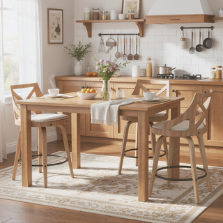 Sunvega Farmhouse Counter Stool with Cream Fabric and White Washed Wood for Dining
