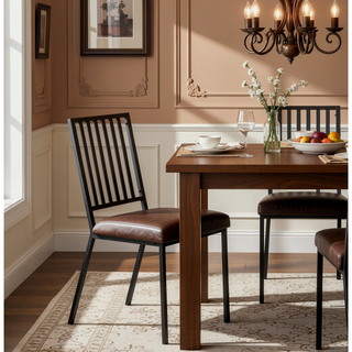 Sunvega Set of 2 Black Synthetic Leather Upholstered Metal Frame Side Chairs