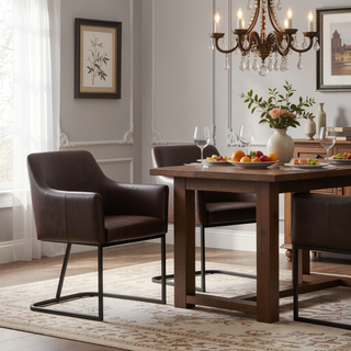 Sunvega Modern Upholstered Leatherette Armchair with Black Metal Base for Dining Room