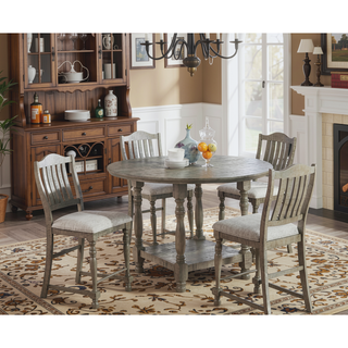Sunvega Light Grey Acacia Veneer Round Dining Table with Open Shelf