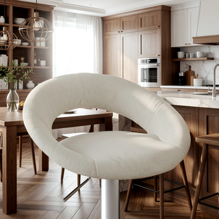 Sunvega Adjustable Height Bar Stool Upholstered in White Faux Leather Set of 2