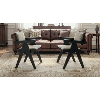 Sunvega Contemporary Black Dining Chairs with Light Gray Upholstered Padded Seat Cushions