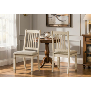 Sunvega Antique White Beige Linen Look Upholstered Side Dining Chair Set Of 2