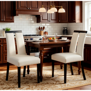 Sunvega Set of 2 Black and White Leatherette Padded Side Chairs with Slit Back