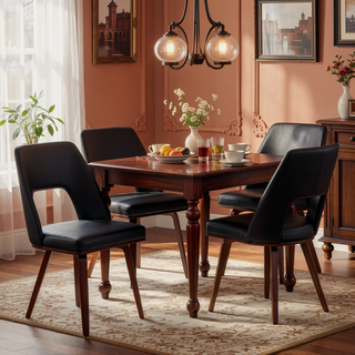 Sunvega Mid-Century Modern Upholstered Chair with Faux Leather and Open Backrest