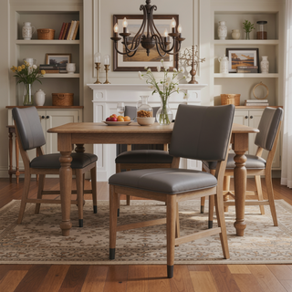 Sunvega Set of 2 Gray Faux Leather Dining Chairs with Muted Brown Wood Legs