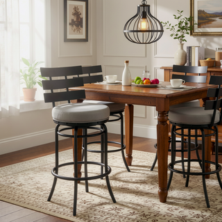 Sunvega Black Swivel Counter or Bar Stool with Gray Faux Leather Upholstery
