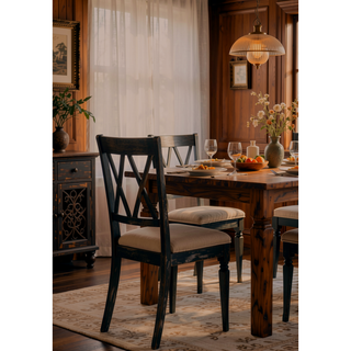 Sunvega Beige Fabric and Weathered Gray Finish Side Chair Set of 2