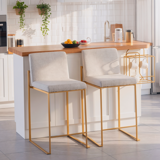 Sunvega Contemporary High Back Counter Stool with Padded Seat in Gold Steel