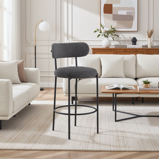 Sunvega Concord Grey Boucle Upholstered Bar Chair with Foam Cushioning and Ring Footrest
