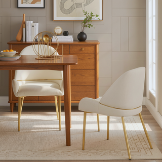 Sunvega Modern PU Leather Dining Chair with Metal Legs in Beige Set of 2