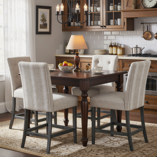 Sunvega Contemporary Fabric Button Tufted Counter Stools Set of 2 Light Grey