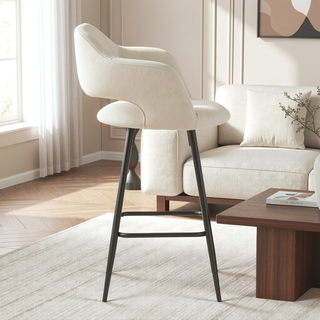 Sunvega Contemporary Black Metal and Cream Faux Leather Counter Stool Set of 2