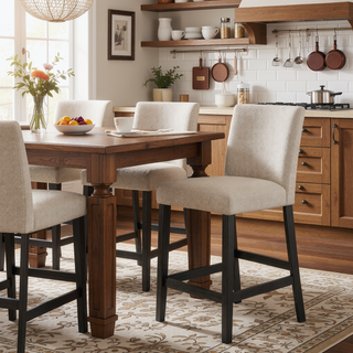 Sunvega Modern Upholstered Boucle Counter Stools with Padded Seat Set of 2
