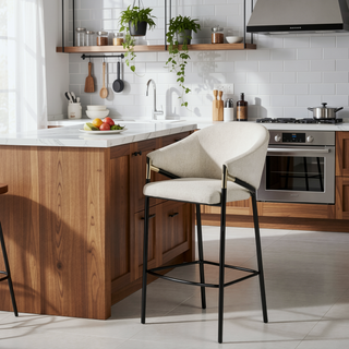 Sunvega Glossy Black and Beige Sloped Arm Counter Height Stools with Gold Accents