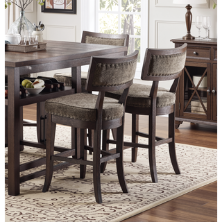 Sunvega Dark Cherry Finish Wood Framed Nailhead Trim Fabric Upholstered Counter Height Chair Set of 2