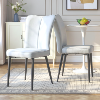 Sunvega PU Leather Dining Chairs with Curved Backrest and Silver Metal Legs Set of 4