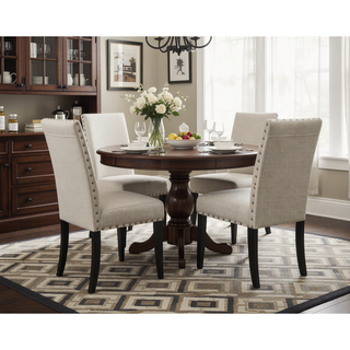 Sunvega Gray Linen and Cotton Fabric Dining Chairs with Nailhead Trim, Set of 2