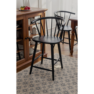 Sunvega Black Contemporary Spindle Back Counter Height Stool Chair Set