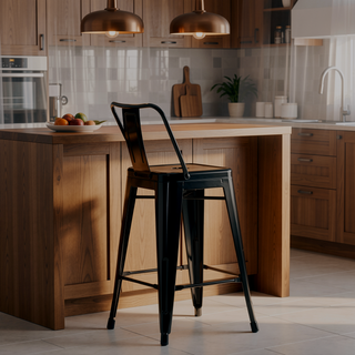 Sunvega Industrial Metal Counter Height Stool Set of 2 with Curved Back and Foot Rest