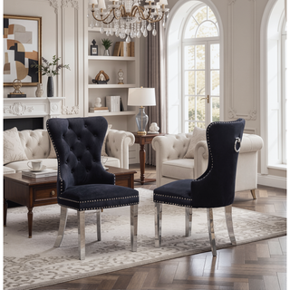 Sunvega Contemporary Tufted Velvet Dining Chairs with Nailhead Trim and Stainless Steel Legs, Set of 2