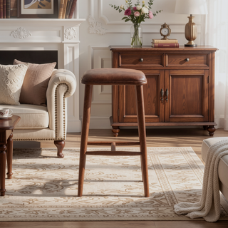 Sunvega Mid-Century Modern PU Leather Bar Stool with Solid Wood Structure