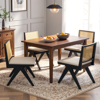 Sunvega Natural Rattan Dining Chairs with Perforated Design Set of 2 for Living Room