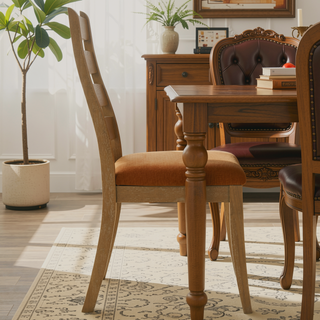Sunvega Set of Two Modern Farmhouse Dining Chairs in Brown Oak Wood Finish