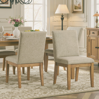 Sunvega Contemporary Solid Wood Dining Chairs with Plush Beige Upholstery, Set of 2