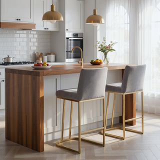 Sunvega Gold Brushed Bar Stools Set of 2 with Back Modern Velvet Fabric