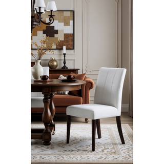 Sunvega White and Brown Finish Contemporary Side Chair with Padded Seat and Back Cushion