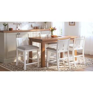 Sunvega Set of 2 Cream Upholstered Counter Height Chair with Footrest