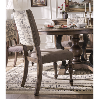 Sunvega Birmingham Script Printed Driftwood Finish Dining Chair with Nail Head Trim