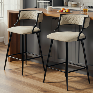 Sunvega PU Counter Height Bar Stool with Black Base and Footrest in Grey