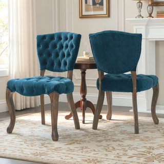 Sunvega Set of 2 Tufted Velvet Upholstered Chairs with Curved Wood Legs